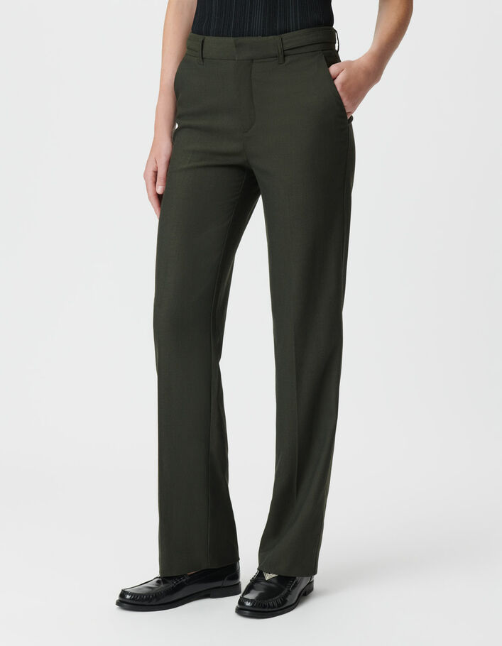 Pantalon de tailleur kaki micro chevrons Femme
