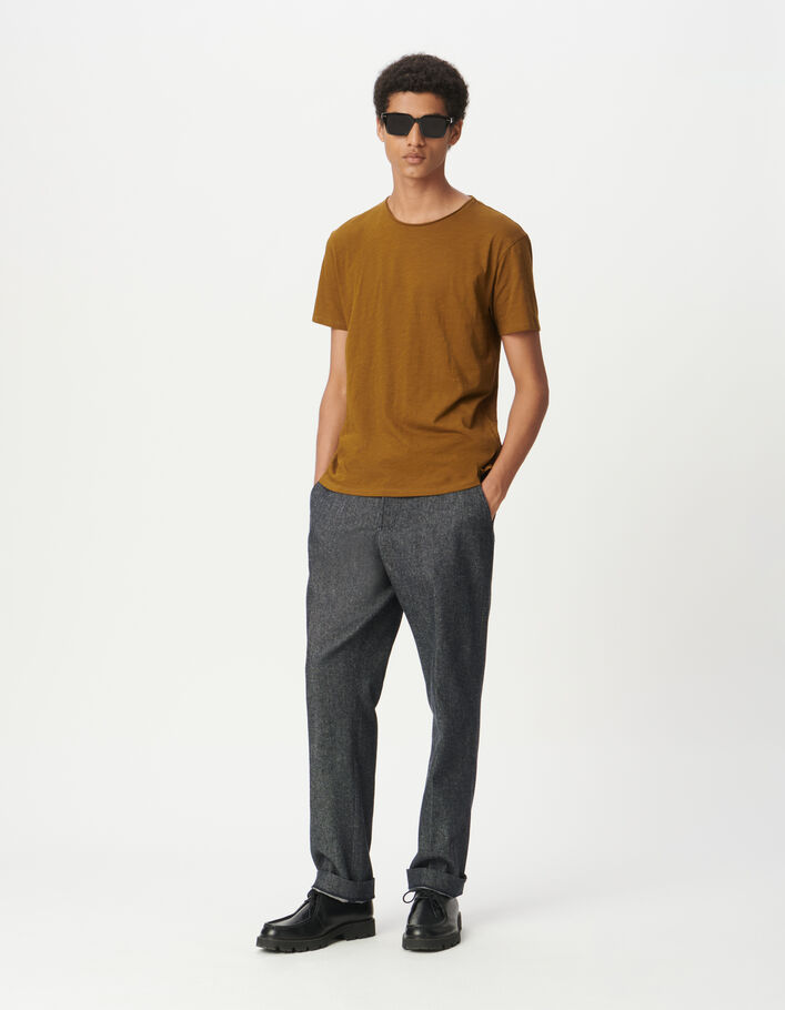 T-shirt col rond ocre coton bio flamm&eacute; Homme