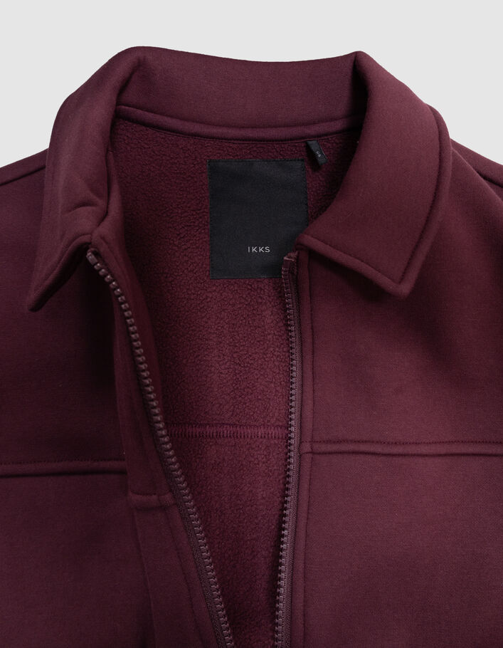 Cardigan zipp&eacute; bordeaux col chemise gar&ccedil;on