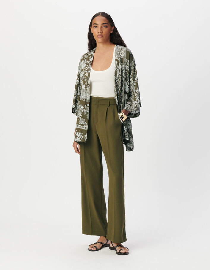 Chemise kimono kaki imprim&eacute; foulard Femme