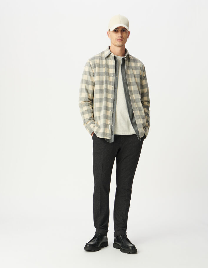 Chemise regular beige coton bio velours carreaux Homme