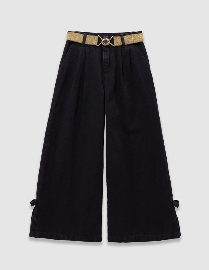 Jean large noir avec plis et noeuds fille