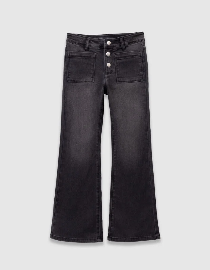 Jean flare gris d&eacute;cor boutons apparents fille