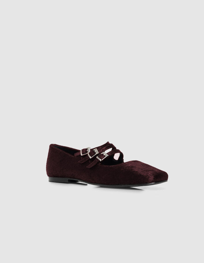 Ballerines bordeaux cuir effet poulain 3 boucles Femme