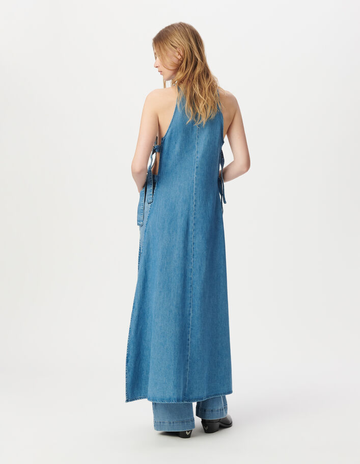 Robe longue en jean waterless ouverte c&ocirc;t&eacute;s