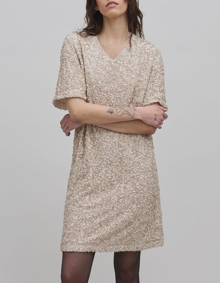 Robe champagne brod&eacute;e sequins Femme