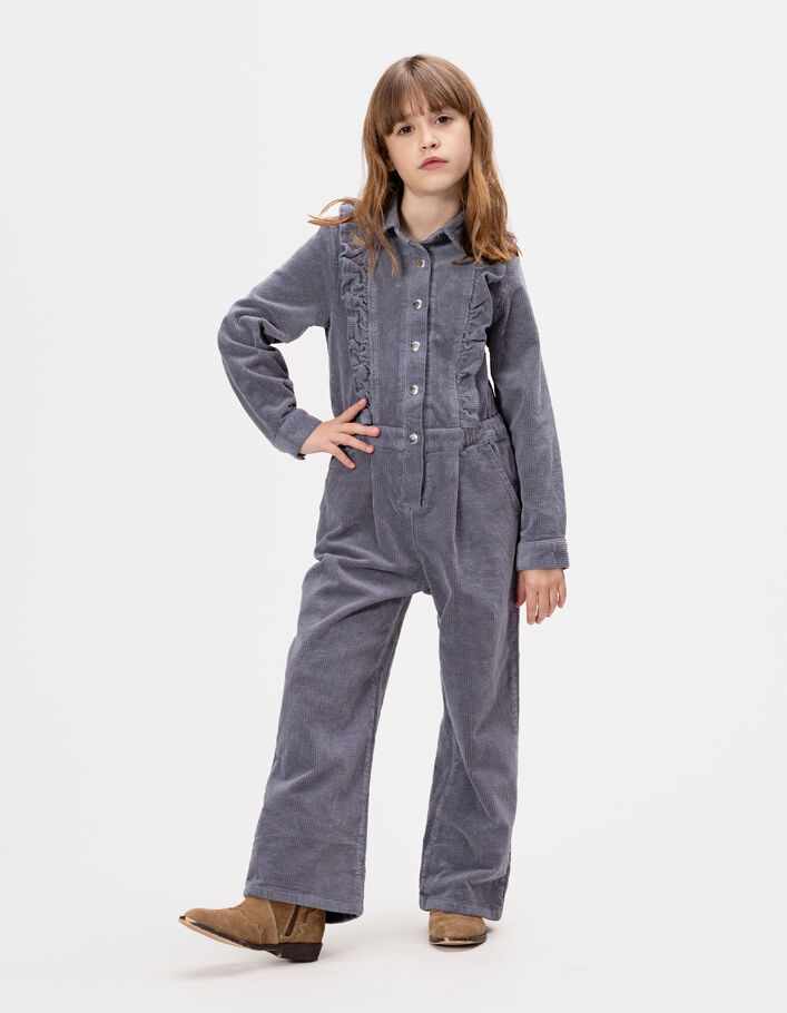 Combinaison pantalon bleue velours c&ocirc;tel&eacute; fille