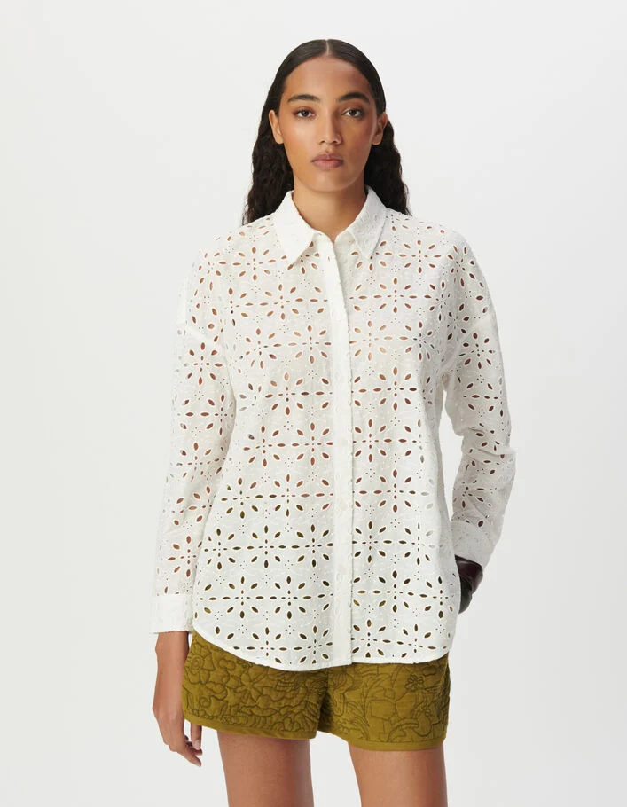 Chemise blanche manches longues broderie anglaise Femme