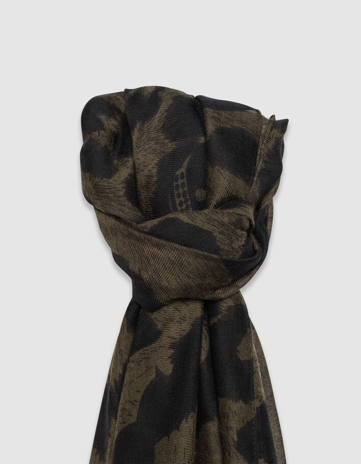 Foulard kaki motif t&ecirc;tes de mort animalier Homme