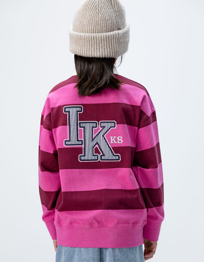 Polo rose coton bio rayures bordeaux col blanc fille