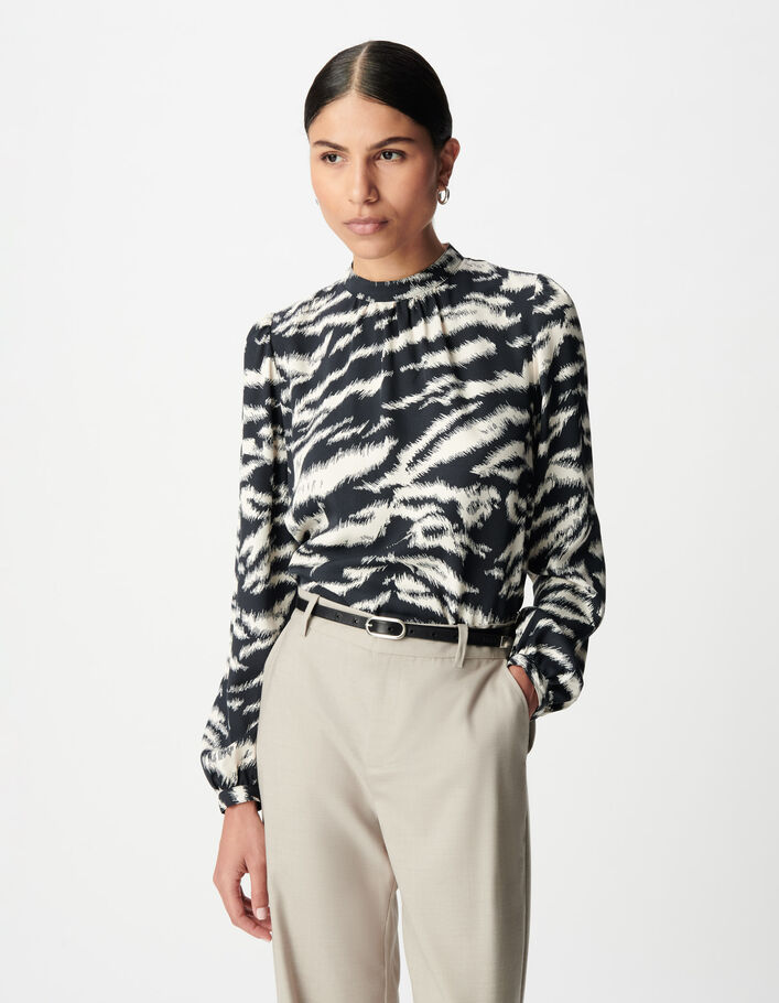 Blouse noire imprim&eacute; z&egrave;bre Femme