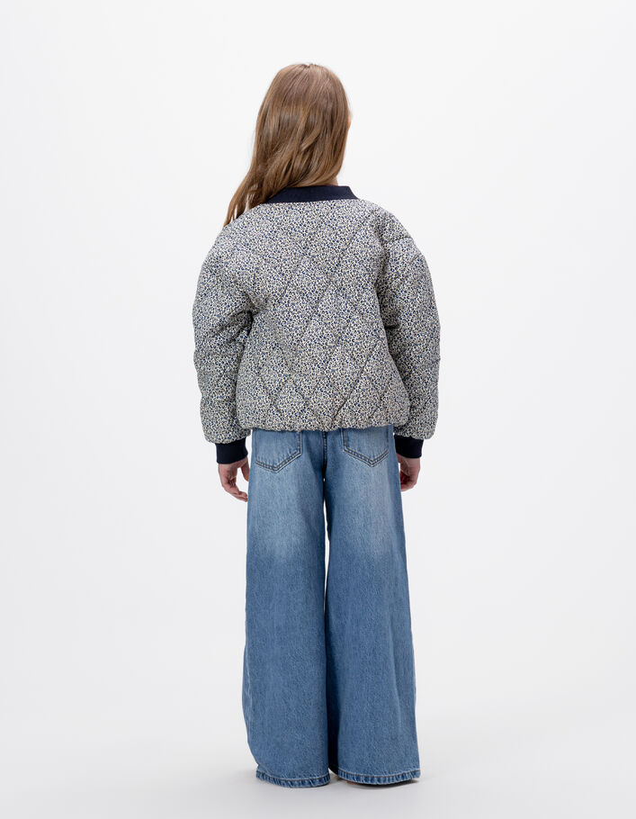 Cardigan marine matelass&eacute; imprim&eacute; l&eacute;opard-noeud fille