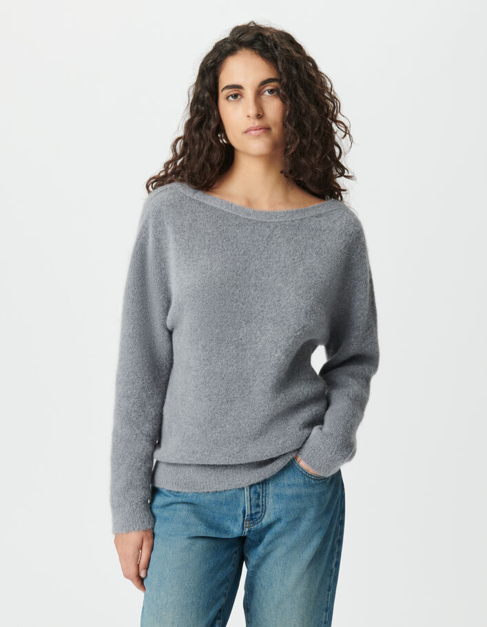 Cardigan gris tricot r&eacute;versible devant/dos Femme