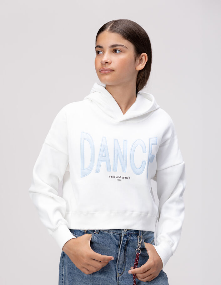 Sweat &eacute;cru maxi message bleu brod&eacute; fille