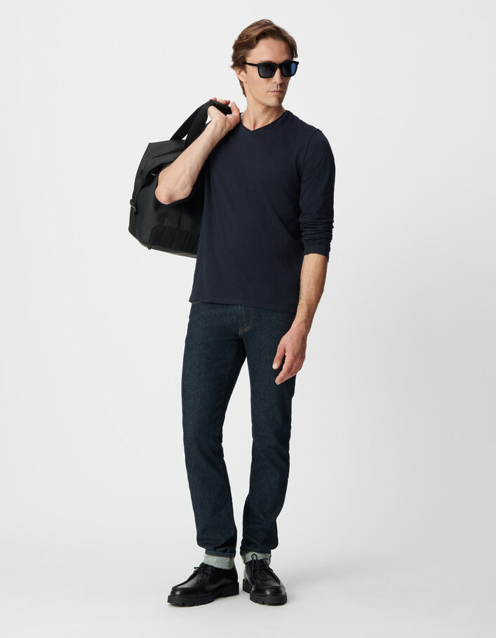 T-shirt manches longues marine coton bio flamm&eacute; Homme