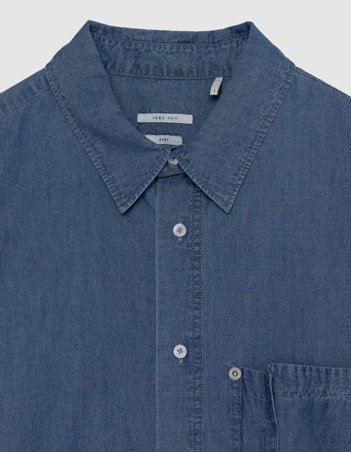 Chemise regular bleu chambray poche asym&eacute;trique Homme