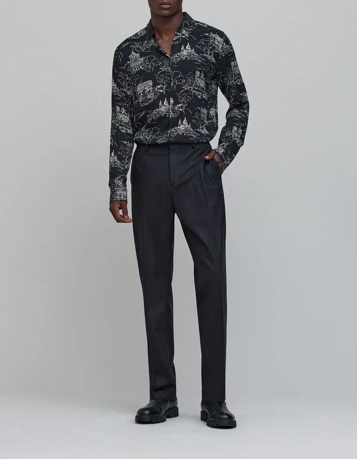 Pure Edition-Chemise SLIM noire toile de Jouy Homme