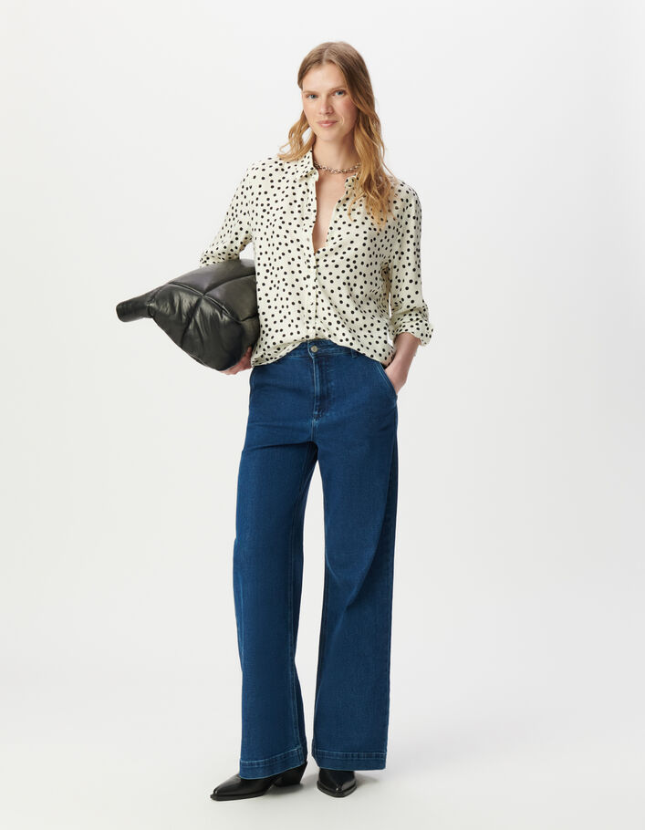 Chemise manches longues blanche imprim&eacute; pois Femme