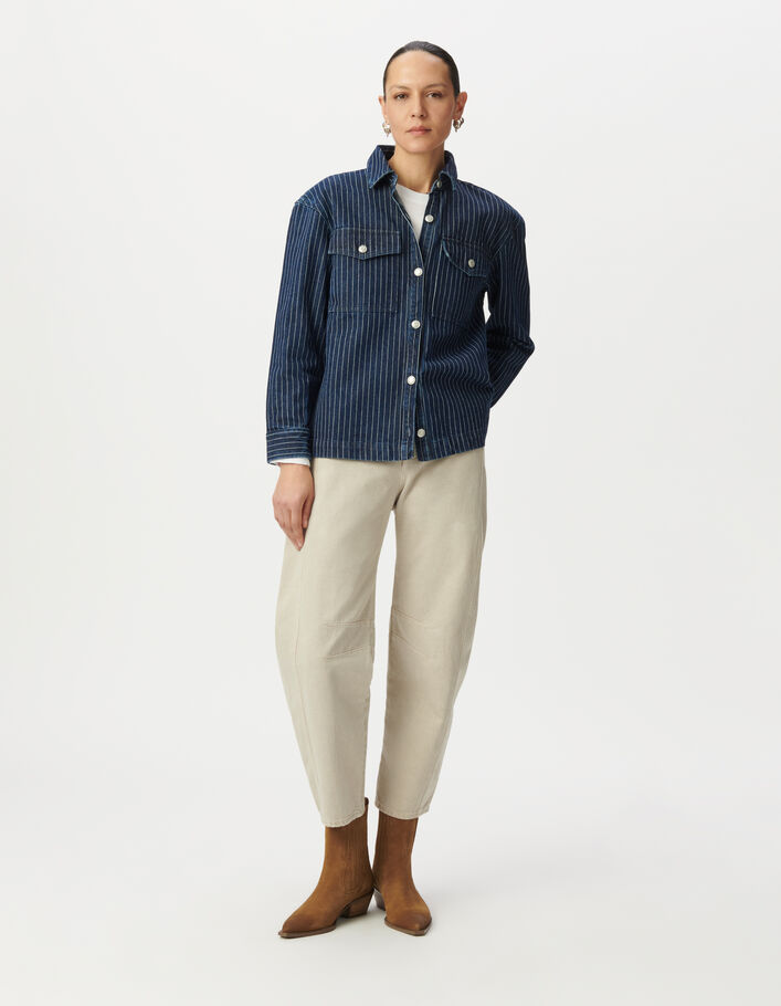 Chemise en jean blanc motif rayures Femme