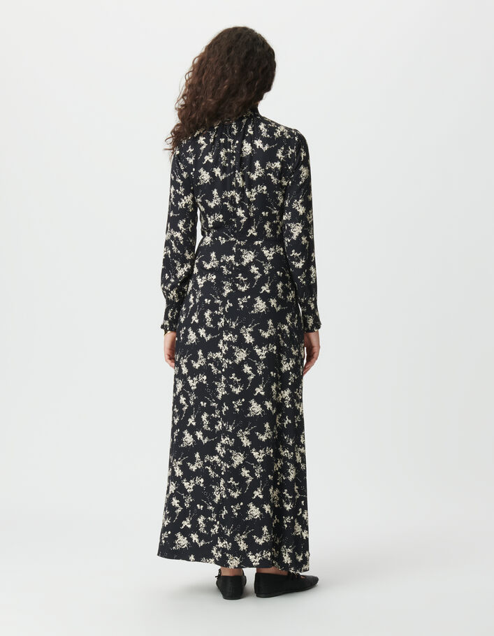 Robe longue noire imprim&eacute; fleurs sauvages Femme