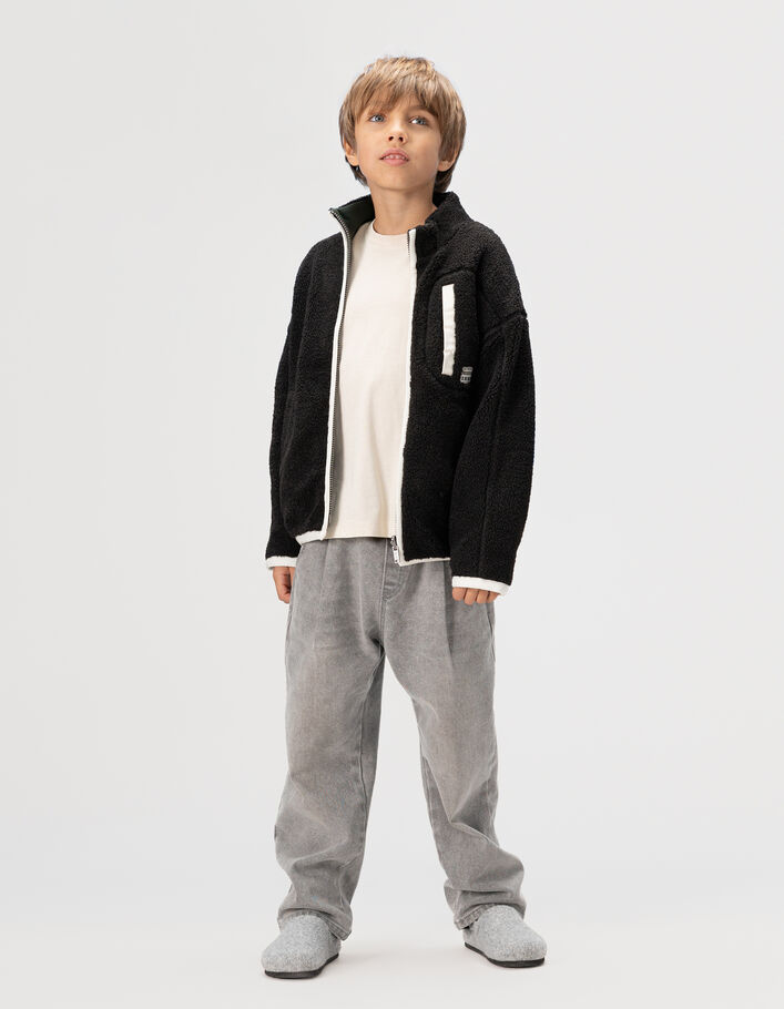 Cardigan r&eacute;versible sherpa noir et molleton vert gar&ccedil;on