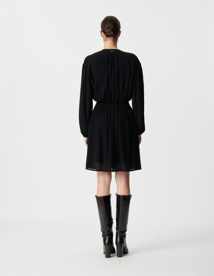 Robe noire &agrave; col V et manches longues pour femme