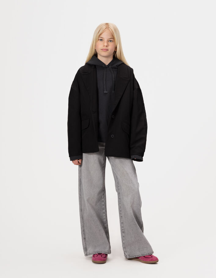 Blouson noir bi-mati&egrave;re esprit veste fille