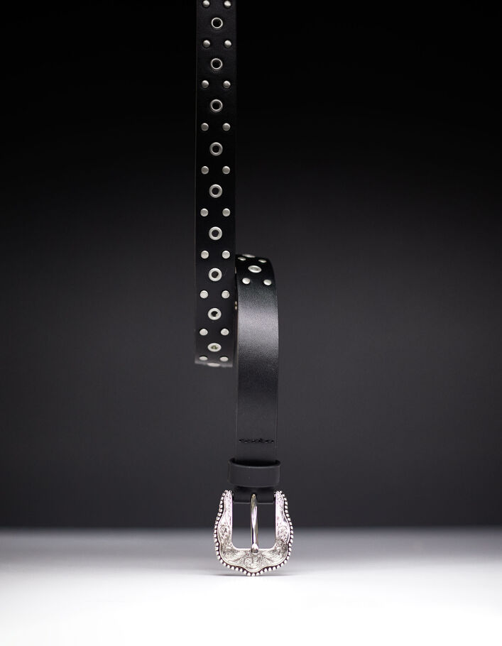 Ceinture noire &agrave; clous et rivets fille