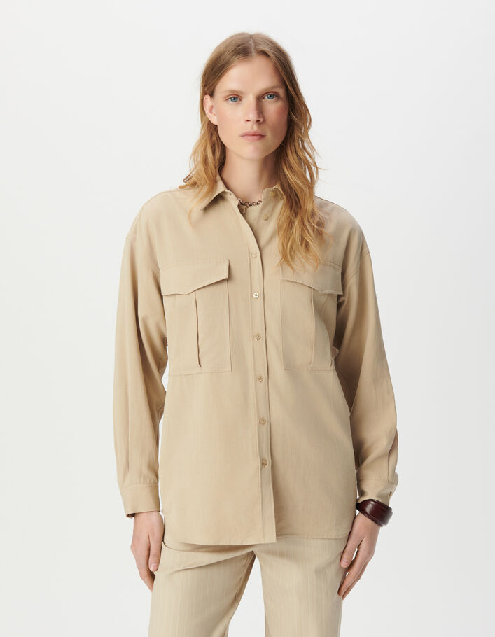 Chemise beige oversize avec maxi poches Femme