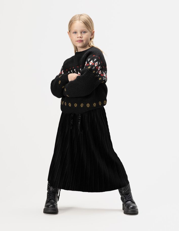 Jupe longue pliss&eacute;e noire panne de velours fille