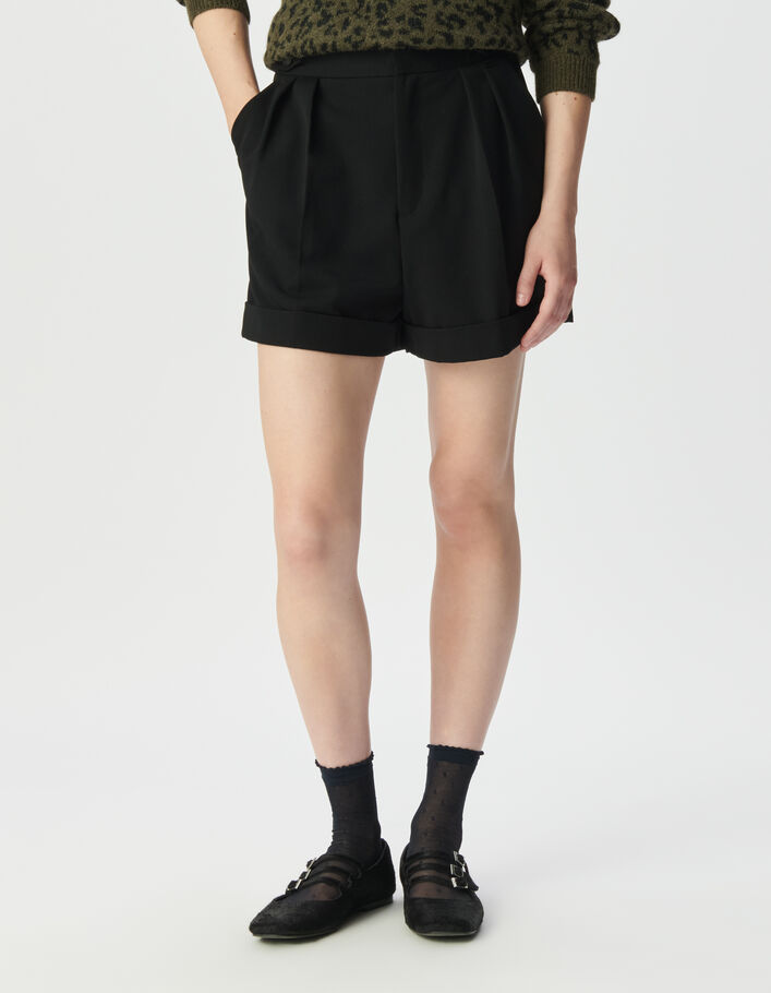 Short large noir &agrave; revers Femme