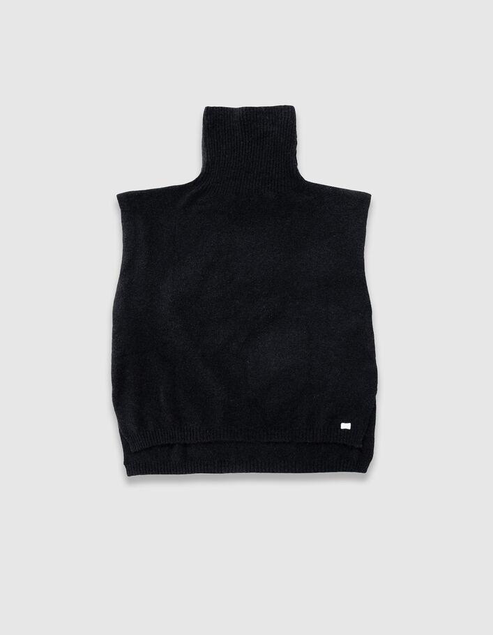 Poncho noir tricot jacquard message Femme