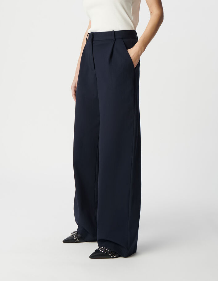 Pantalon de tailleur marine large maille Milano Femme