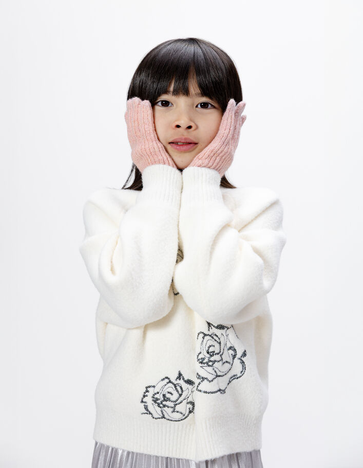Gants roses tricot paillet&eacute; avec revers fille