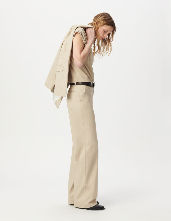 Pantalon de tailleur beige motif rayures tennis Femme