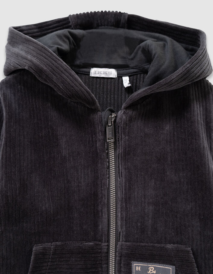 Cardigan &agrave; capuche gris maille velours c&ocirc;tel&eacute; gar&ccedil;on