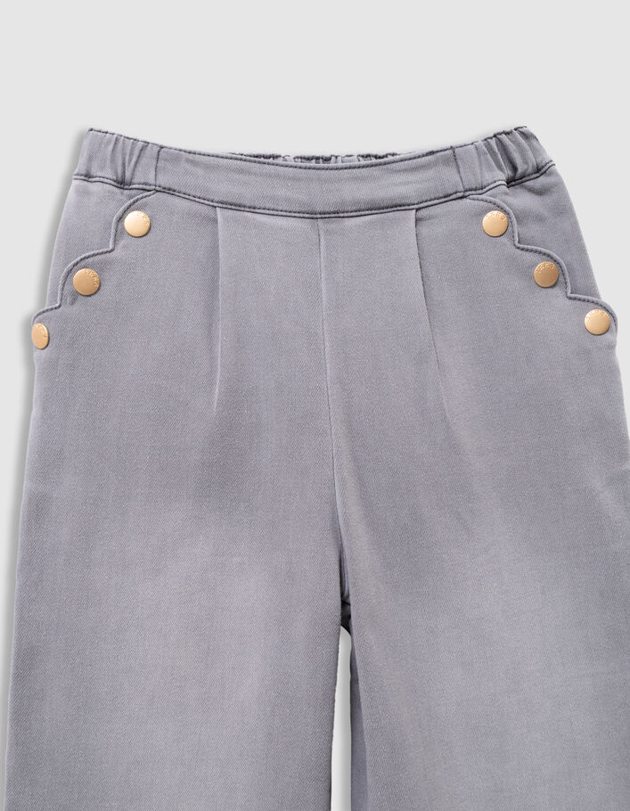 Jean large gris d&eacute;cor pressions poches fille