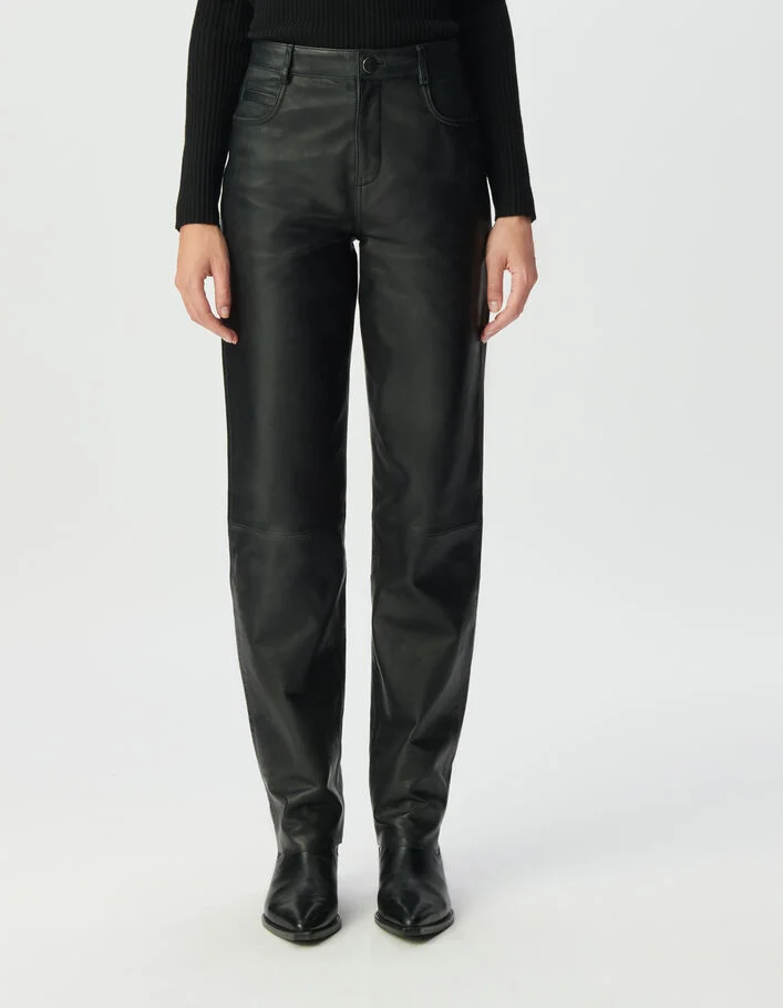 Pantalon en cuir noir coupe jean Femme