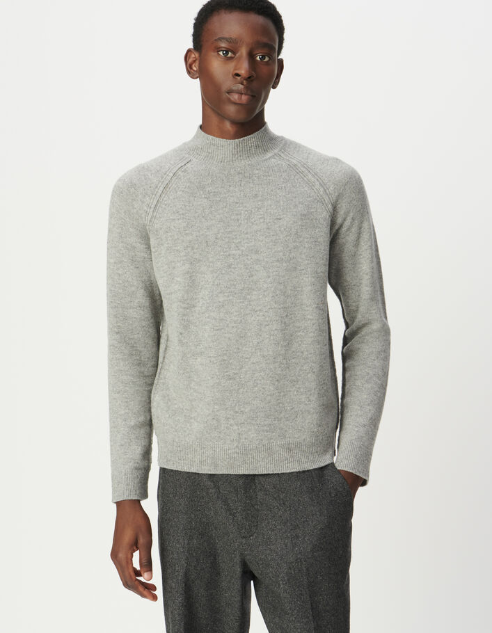 Pull gris tricot col chemin&eacute;e Homme