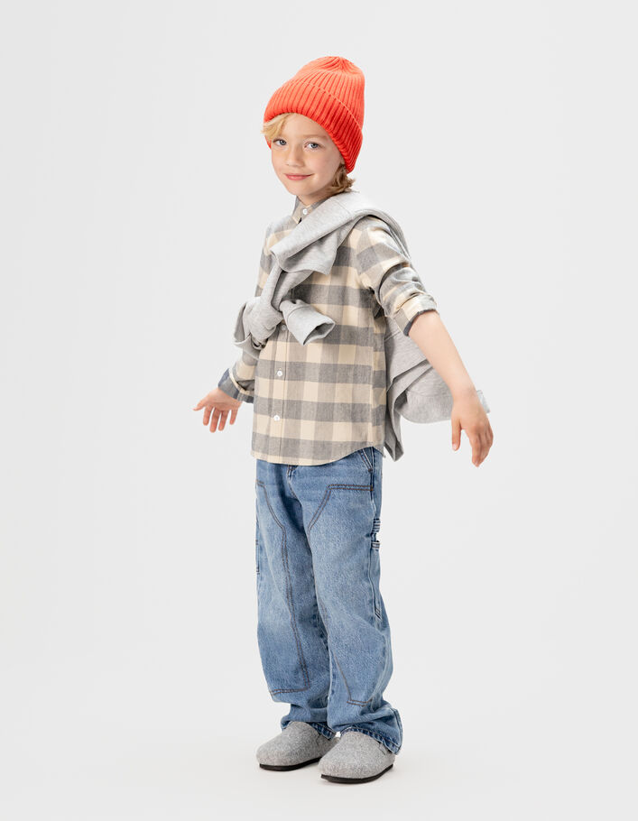 Chemise bleu gris&eacute; velours motif carreaux gar&ccedil;on