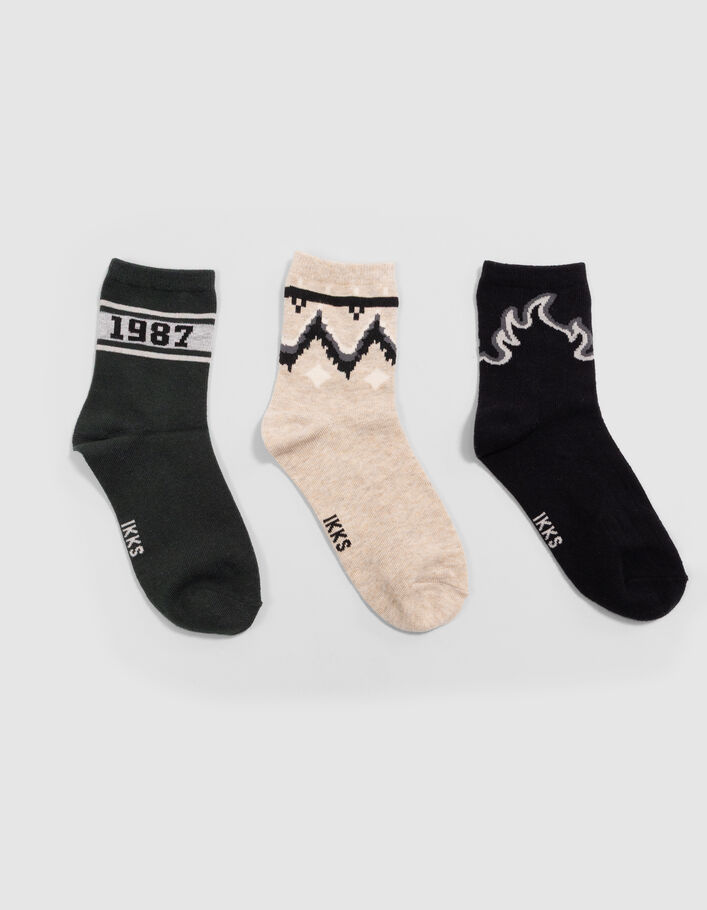 Chaussettes noires, vert et beige gar&ccedil;on