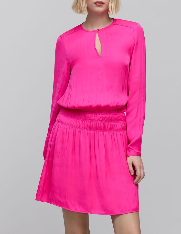 Robe rose froiss&eacute;e smocks &agrave; la taille Femme