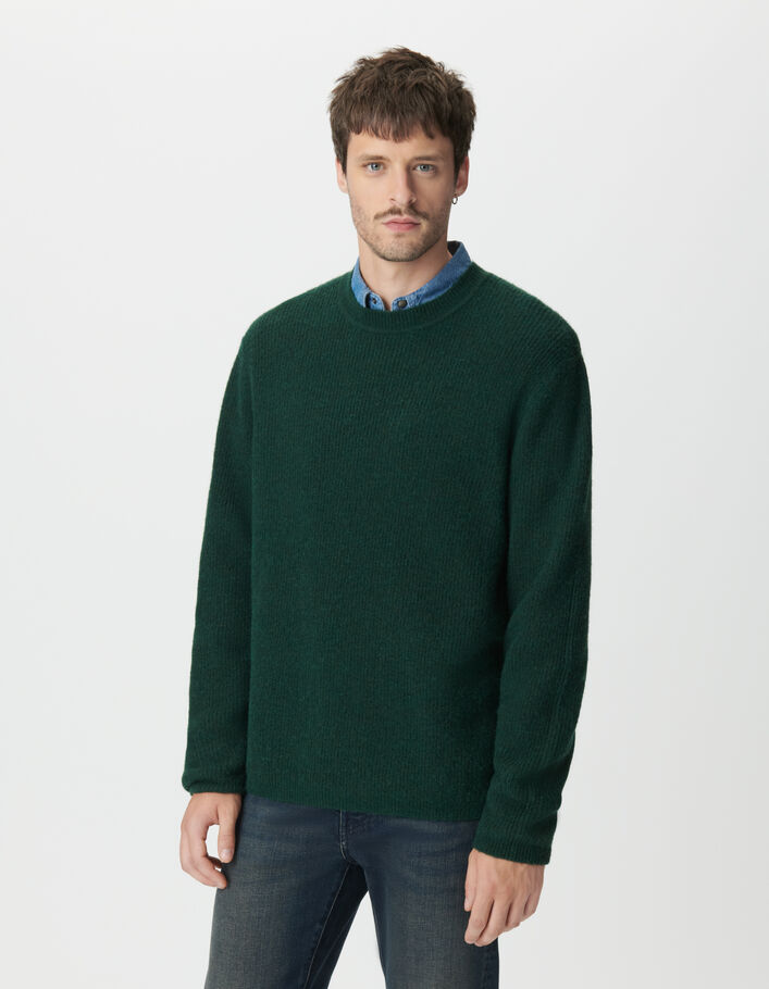 Pull hiver vert tricot mousseux Homme