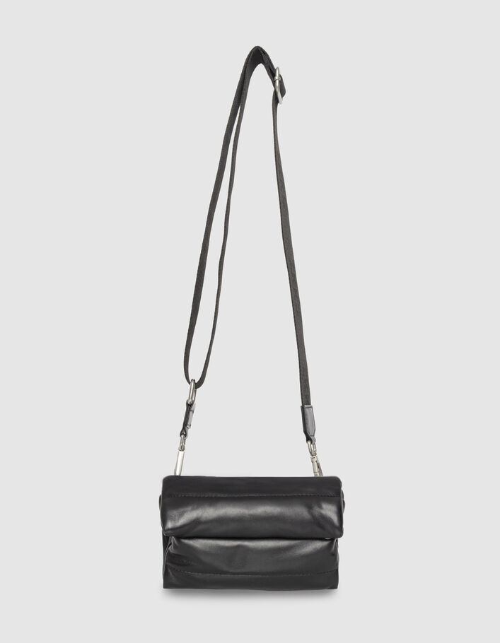 Pochette bandouli&egrave;re noire cuir matelass&eacute; Femme