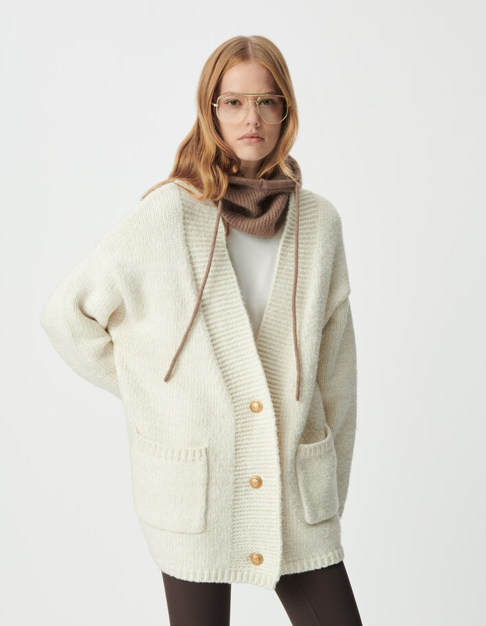 Cardigan loose &eacute;cru tricot lurex dor&eacute; Femme