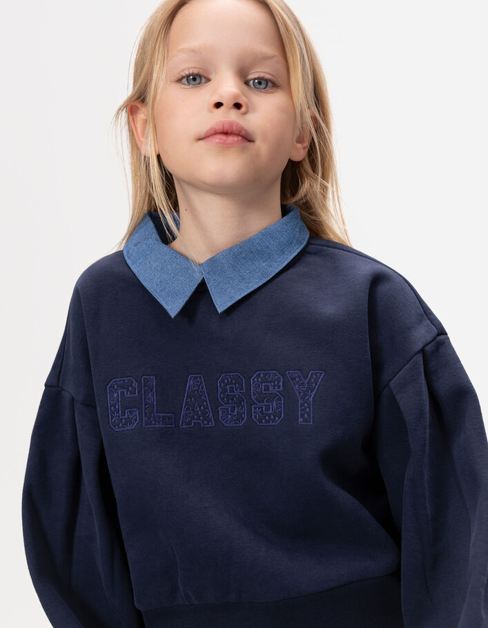 Sweat marine chemise trompe-l'oeil fille