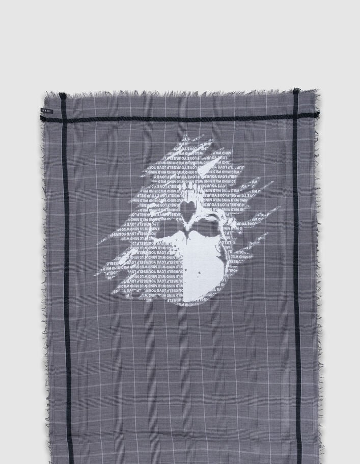 Foulard gris motif prince-de-galle et broderie Femme