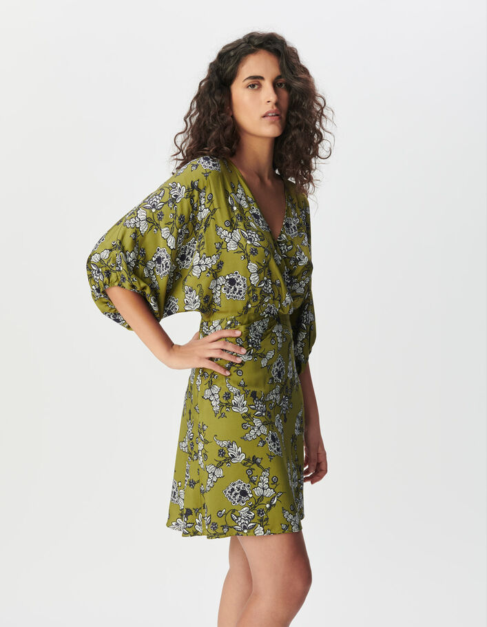 Robe fluide verte imprim&eacute; floral Femme