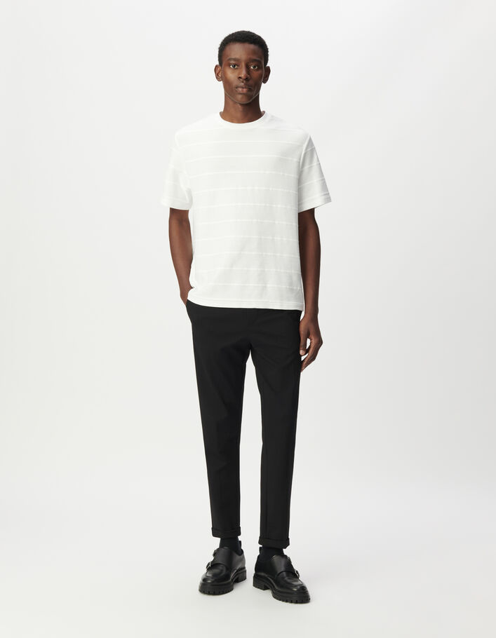 T-shirt manches courtes blanc jacquard rayures Homme