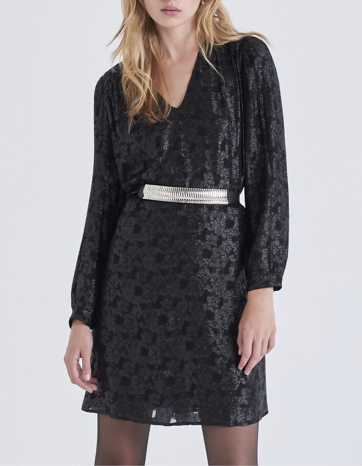 Robe noire jacquard motif baroque iris&eacute; Femme